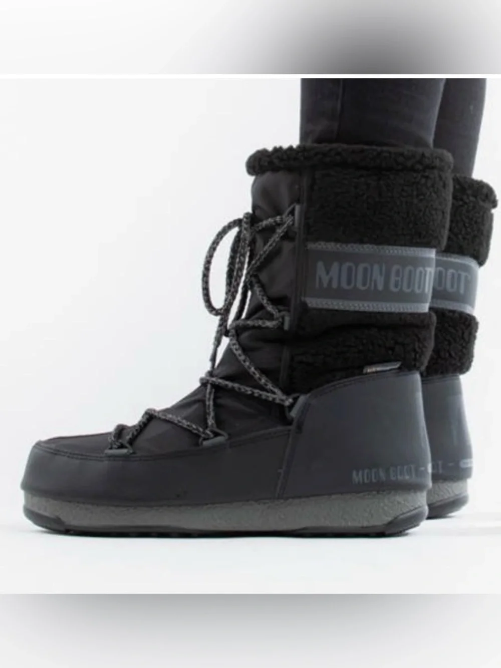 Moon Boot Monaco Wool Mid Calf Black Snow Boots Size 7